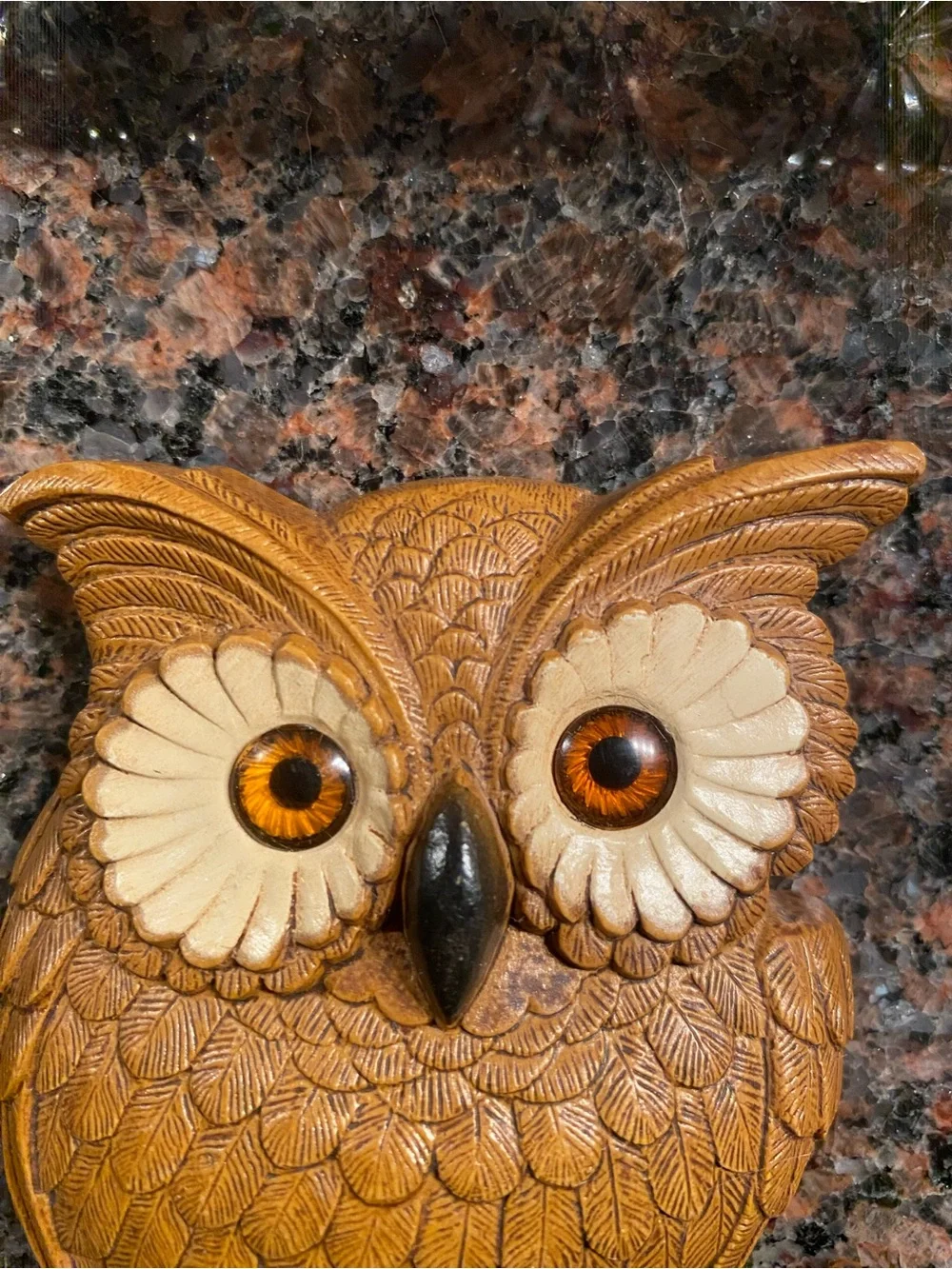 Handcrafted Brown Owl Wall Art with Green Leaf Details